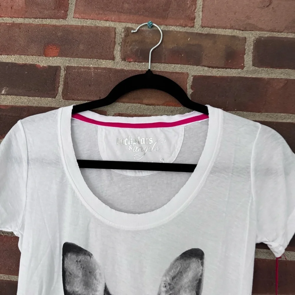 Rockstars & Angels White Deer Head 100% Cotton T Shirt Women’s Small NEW - Picture 2 of 8
